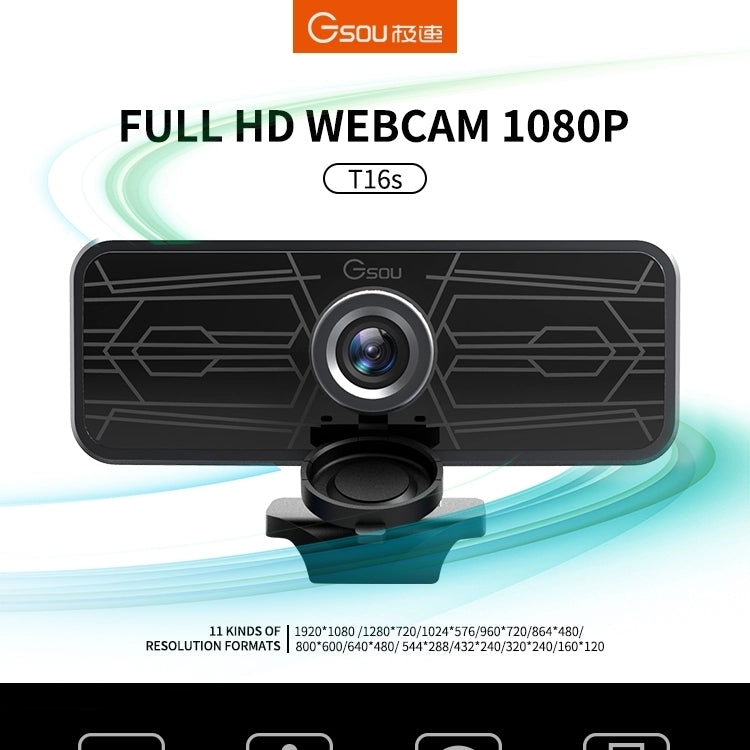 Gsou T16s 1080P HD Webcam with Cover Built-in Microphone for Online Classes Broadcast Conference Video - free shipping - PMC Jewellery - Order now!