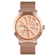 SKMEI 9204 Fashion Skeleton Rotating Dial Water-resistant Business Mesh Belt Quartz Watch Men Watch(Rose Gold)