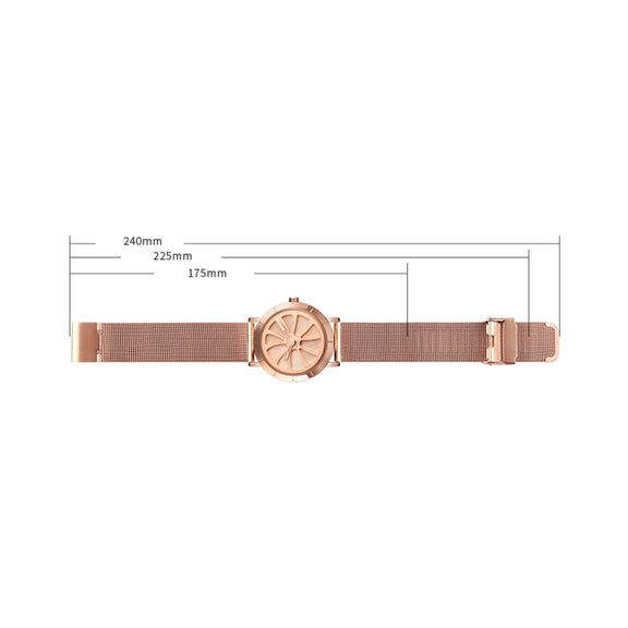 SKMEI 9204 Fashion Skeleton Rotating Dial Water-resistant Business Mesh Belt Quartz Watch Men Watch(Rose Gold)