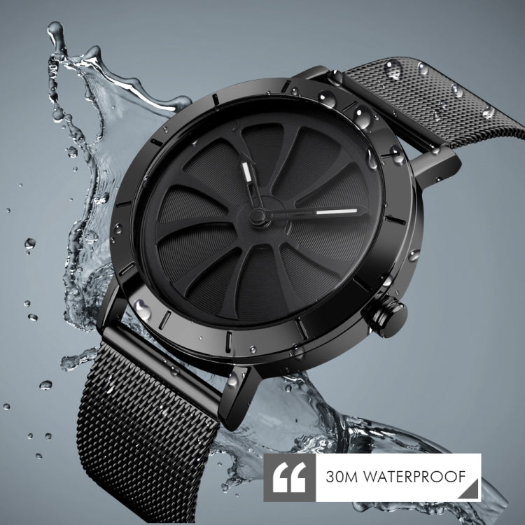 SKMEI 9204 Fashion Skeleton Rotating Dial Water-resistant Business Mesh Belt Quartz Watch Men Watch(Rose Gold)