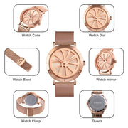 SKMEI 9204 Fashion Skeleton Rotating Dial Water-resistant Business Mesh Belt Quartz Watch Men Watch(Black)