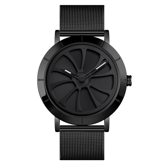 SKMEI 9204 Fashion Skeleton Rotating Dial Water-resistant Business Mesh Belt Quartz Watch Men Watch(Black)