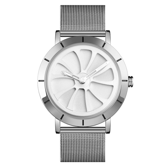 SKMEI 9204 Fashion Skeleton Rotating Dial Water-resistant Business Mesh Belt Quartz Watch Men Watch(White)