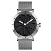 SKMEI 9204 Fashion Skeleton Rotating Dial Water-resistant Business Mesh Belt Quartz Watch Men Watch(Silver Black)