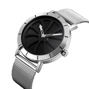 SKMEI 9204 Fashion Skeleton Rotating Dial Water-resistant Business Mesh Belt Quartz Watch Men Watch(Silver Black)
