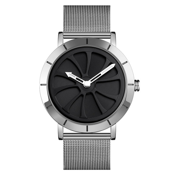 SKMEI 9204 Fashion Skeleton Rotating Dial Water-resistant Business Mesh Belt Quartz Watch Men Watch(Silver Black)