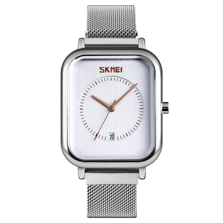 SKMEI 9207 Fashion Creative Simple Watch Men Magnetic Buckle Mesh Belt Steel Belt Couple Quartz Watch(Silver White) - free shipping - PMC TechLife - Order now!