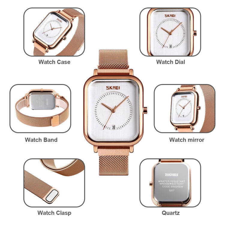 SKMEI 9207 Fashion Creative Simple Watch Men Magnetic Buckle Mesh Belt Steel Belt Couple Quartz Watch(Silver White)