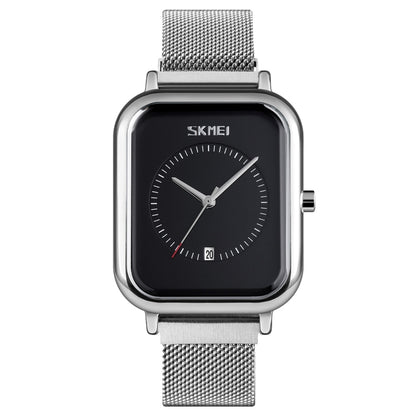 SKMEI 9207 Fashion Creative Simple Watch Men Magnetic Buckle Mesh Belt Steel Belt Couple Quartz Watch(Silver Black) - free shipping - PMC Jewellery - Order now!
