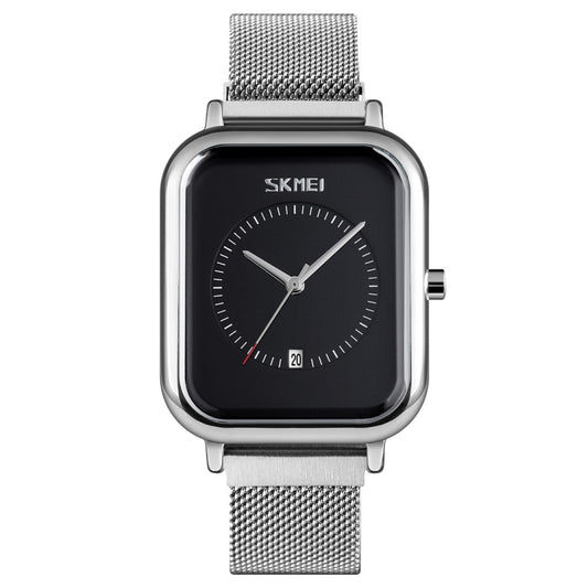 SKMEI 9207 Fashion Creative Simple Watch Men Magnetic Buckle Mesh Belt Steel Belt Couple Quartz Watch(Silver Black) - free shipping - PMC Jewellery - Order now!