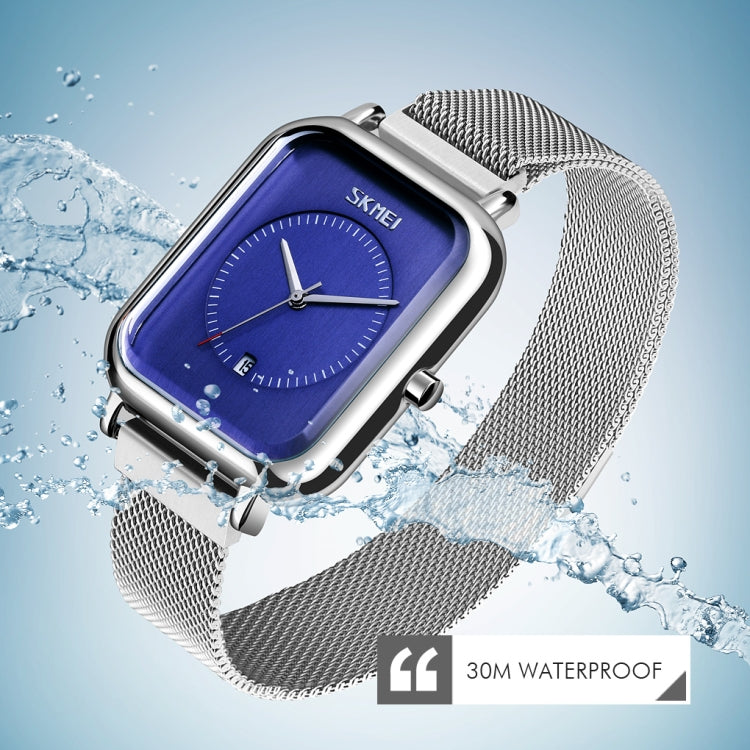 SKMEI 9207 Fashion Creative Simple Watch Men Magnetic Buckle Mesh Belt Steel Belt Couple Quartz Watch(Silver Black) - free shipping - PMC Jewellery - Order now!