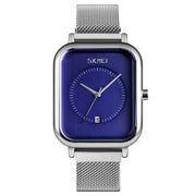 SKMEI 9207 Fashion Creative Simple Watch Men Magnetic Buckle Mesh Belt Steel Belt Couple Quartz Watch(Silver Blue)