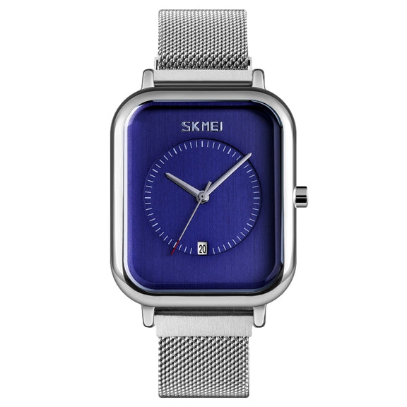 SKMEI 9207 Fashion Creative Simple Watch Men Magnetic Buckle Mesh Belt Steel Belt Couple Quartz Watch(Silver Blue)