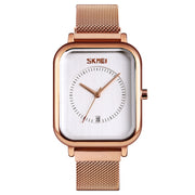 SKMEI 9207 Fashion Creative Simple Watch Men Magnetic Buckle Mesh Belt Steel Belt Couple Quartz Watch(Rose Gold White)