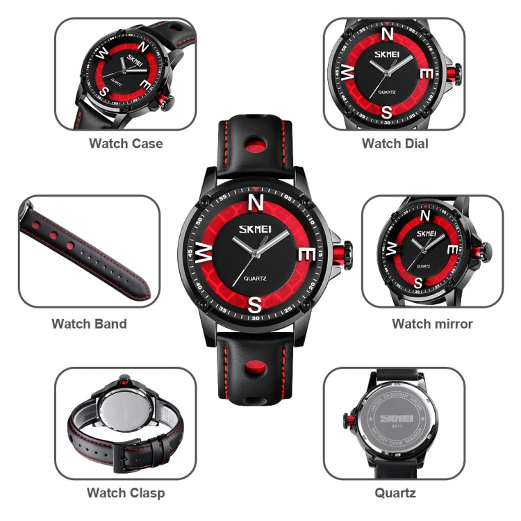 SKMEI 9211 Fashion Sports Stereo Dial Luminous Pointer Creative Watch Business Trend Men Quartz Watch(Red)