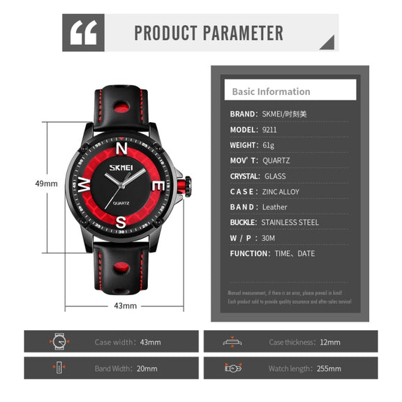 SKMEI 9211 Fashion Sports Stereo Dial Luminous Pointer Creative Watch Business Trend Men Quartz Watch(Red)