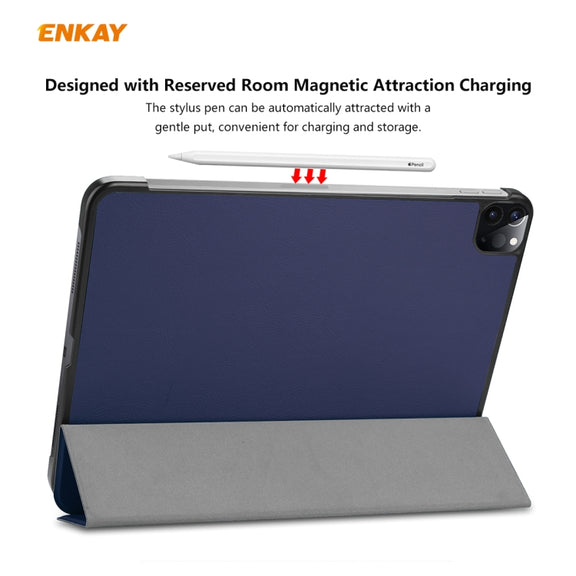 For iPad Pro 11 2022 / 2020 / 2021 ENKAY ENK-8001 Denim Pattern Horizontal Flip Leather Smart Tablet Case with Holder(Dark Blue)
