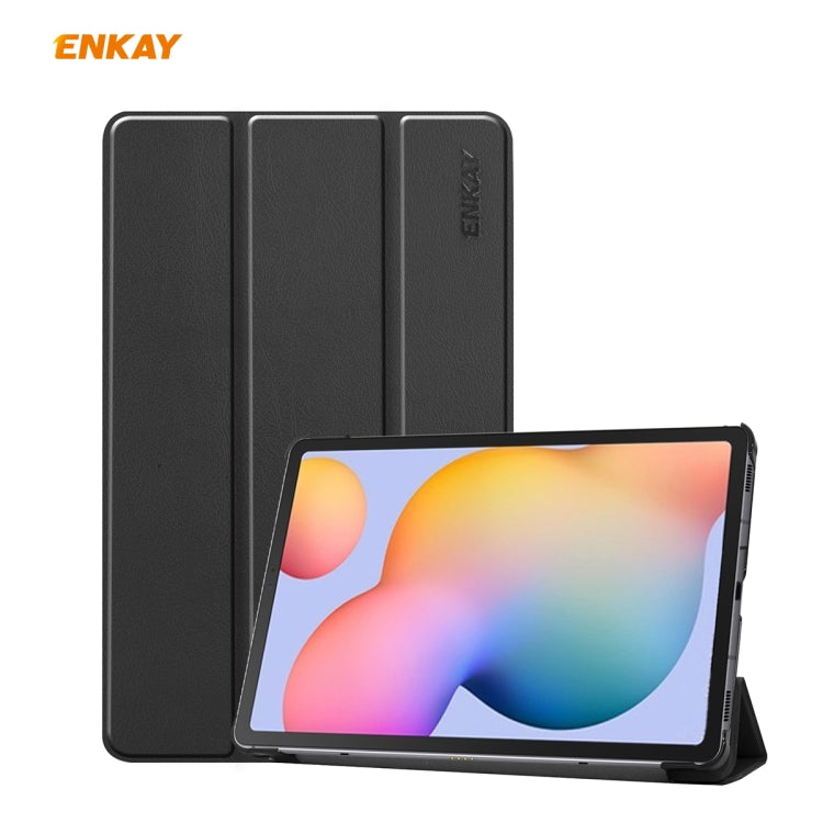 For Samsung Galaxy Tab S6 Lite P610 / P615 / Tab S6 Lite 2022 / P613 / P619 ENKAY 3-Fold Plastic Leather Smart Tablet Case(Black) - Tab S6 Lite P610 / P615 by ENKAY | Online Shopping South Africa | PMC TechLife | Buy Now Pay Later Mobicred