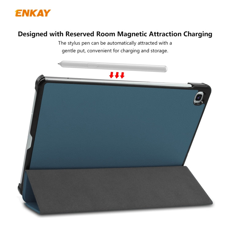 For Samsung Galaxy Tab S6 Lite P610 / P615 / Tab S6 Lite 2022 / P613 / P619 ENKAY 3-Fold Plastic Leather Smart Tablet Case(Blackish Green) - free shipping - PMc TechLife - Order now!