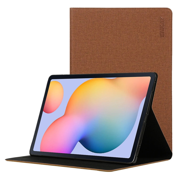 For Samsung Galaxy Tab S6 Lite P610 / P615 / Tab S6 Lite 2022 / P613 / P619 ENKAY Coarse Cloth Leather Smart Tablet Case(Brown) - free shipping - PMc TechLife - Order now!