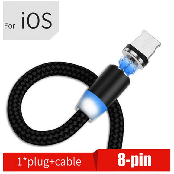 USB to 8 Pin Magnetic Metal Connector Nylon Two-color Braided Magnetic Data Cable, Cable Length: 1m(Black)