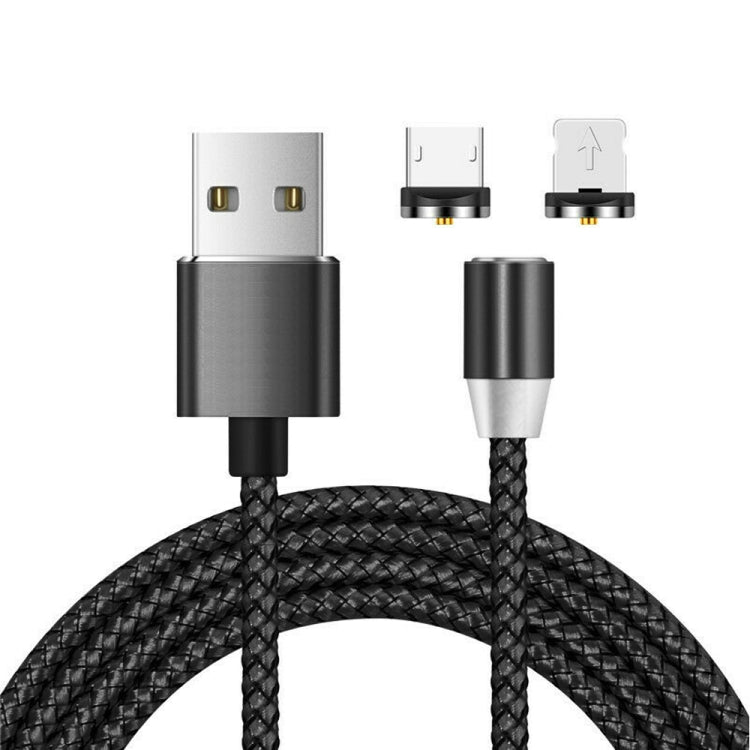 2 in 1 USB to 8 Pin + Micro USB Magnetic Metal Interface Nylon Braided Charging Cable, Length: 1m(Black) - free shipping - PMC Jewellery - Order now!