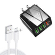2 in 1 1m USB to 8 Pin Data Cable + 30W QC 3.0 4 USB Interfaces Mobile Phone Tablet PC Universal Quick Charger Travel Charger Set, US Plug(Black) - USB Charger by PMC TechLife | Online Shopping South Africa | PMC TechLife | Buy Now Pay Later Mobicred