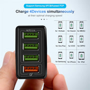 2 in 1 1m USB to 8 Pin Data Cable + 30W QC 3.0 4 USB Interfaces Mobile Phone Tablet PC Universal Quick Charger Travel Charger Set, UK Plug(Black)