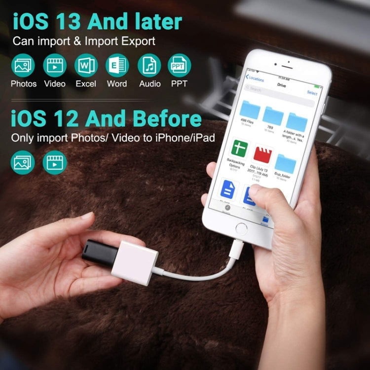 ZS-KL21806 2 in 1 8 Pin to USB 3.0 + Camera USB Read OTG Adapter, Compatible with IOS 13 and Above System