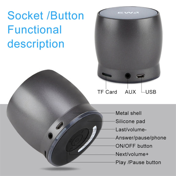 EWA A150 Portable Mini Bluetooth Speaker Wireless Hifi Stereo Strong Bass Music Boom Box Metal Subwoofer, Support Micro SD Card & 3.5mm AUX(Black Gray)