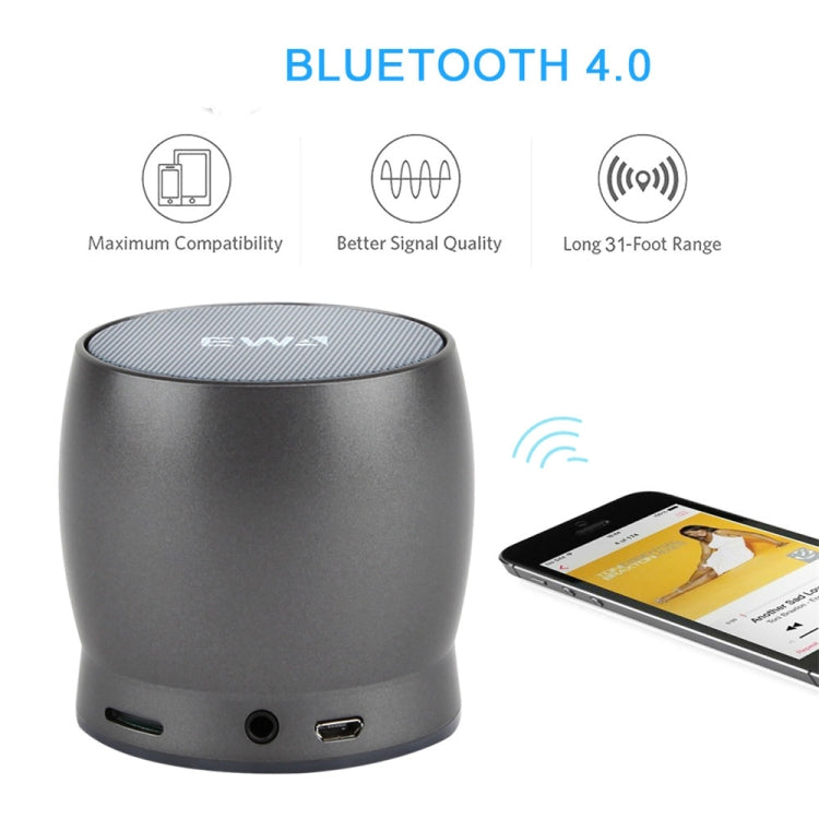 EWA A150 Portable Mini Bluetooth Speaker Wireless Hifi Stereo Strong Bass Music Boom Box Metal Subwoofer, Support Micro SD Card & 3.5mm AUX(Black Gray)