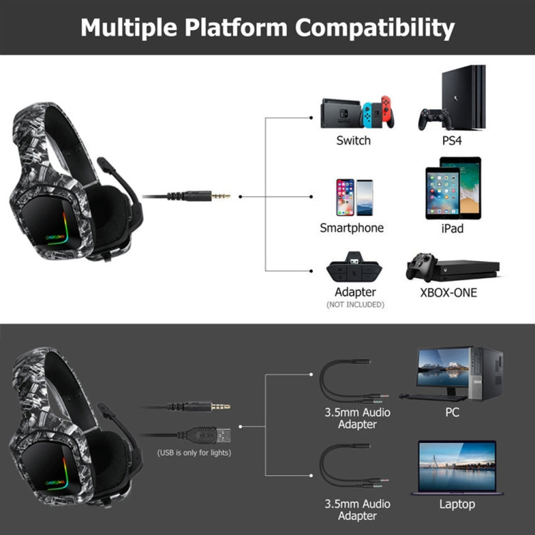 ONIKUMA K20 PS4 Surround Sound Bass PC Gamer Headphone with Microphone, RGB Light(Black Gray)