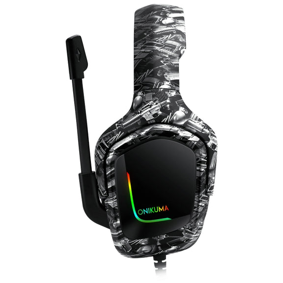 ONIKUMA K20 PS4 Surround Sound Bass PC Gamer Headphone with Microphone, RGB Light(Black Gray)