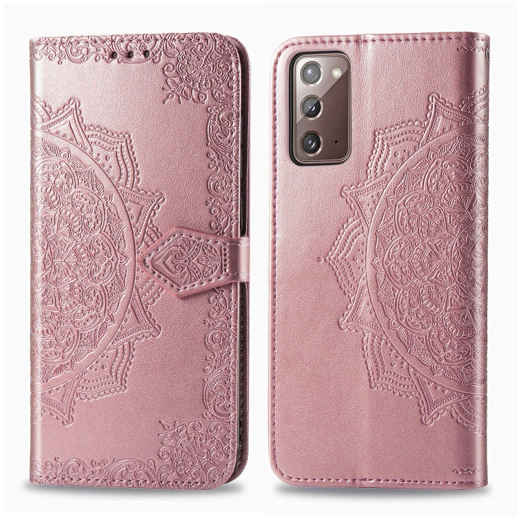For Samsung Galaxy Note20 Ultra Halfway Mandala Embossing Pattern Horizontal Flip Leather Case with Holder & Card Slots & Wallet & Lanyard(Rose Gold)