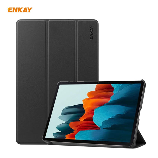ENKAY ENK-8010 PU Leather + Plastic Smart Case with Three-folding Holder for Samsung Galaxy Tab S8 / Galaxy Tab S7 11.0 T870 / T875(Black) - free shipping - PMC Jewellery - Order now!