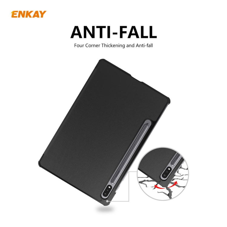 ENKAY ENK-8010 PU Leather + Plastic Smart Case with Three-folding Holder for Samsung Galaxy Tab S8 / Galaxy Tab S7 11.0 T870 / T875(Black)