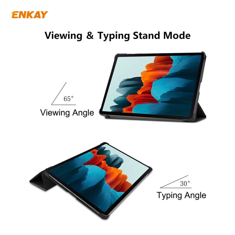 ENKAY ENK-8010 PU Leather + Plastic Smart Case with Three-folding Holder for Samsung Galaxy Tab S8 / Galaxy Tab S7 11.0 T870 / T875(Black)