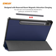 ENKAY ENK-8010 PU Leather + Plastic Smart Case with Three-folding Holder for Samsung Galaxy Tab S8 / Galaxy Tab S7 11.0 T870 / T875(Dark Blue)