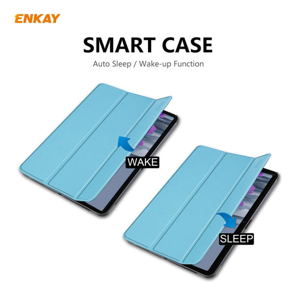ENKAY ENK-8010 PU Leather + Plastic Smart Case with Three-folding Holder for Samsung Galaxy Tab S8 / Galaxy Tab S7 11.0 T870 / T875(Light Blue)
