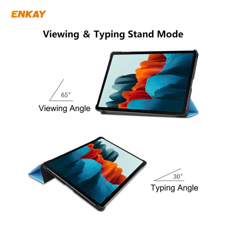 ENKAY ENK-8010 PU Leather + Plastic Smart Case with Three-folding Holder for Samsung Galaxy Tab S8 / Galaxy Tab S7 11.0 T870 / T875(Light Blue) - free shipping - PMc TechLife - Order now!