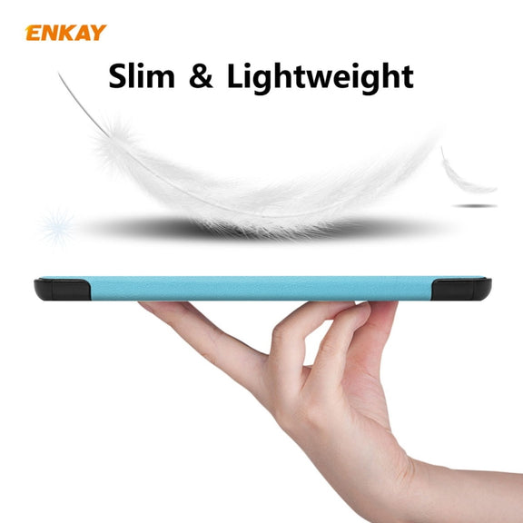 ENKAY ENK-8010 PU Leather + Plastic Smart Case with Three-folding Holder for Samsung Galaxy Tab S8 / Galaxy Tab S7 11.0 T870 / T875(Light Blue)