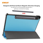 ENKAY ENK-8010 PU Leather + Plastic Smart Case with Three-folding Holder for Samsung Galaxy Tab S8 / Galaxy Tab S7 11.0 T870 / T875(Light Blue)