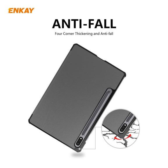 ENKAY ENK-8010 PU Leather + Plastic Smart Case with Three-folding Holder for Samsung Galaxy Tab S8 / Galaxy Tab S7 11.0 T870 / T875(Grey)