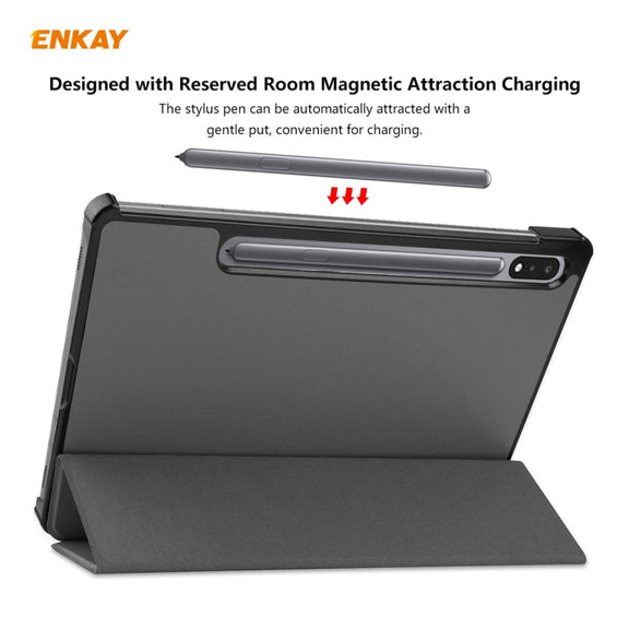 ENKAY ENK-8010 PU Leather + Plastic Smart Case with Three-folding Holder for Samsung Galaxy Tab S8 / Galaxy Tab S7 11.0 T870 / T875(Grey)