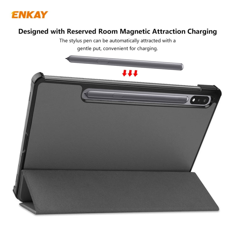 ENKAY ENK-8010 PU Leather + Plastic Smart Case with Three-folding Holder for Samsung Galaxy Tab S8 / Galaxy Tab S7 11.0 T870 / T875(Grey)