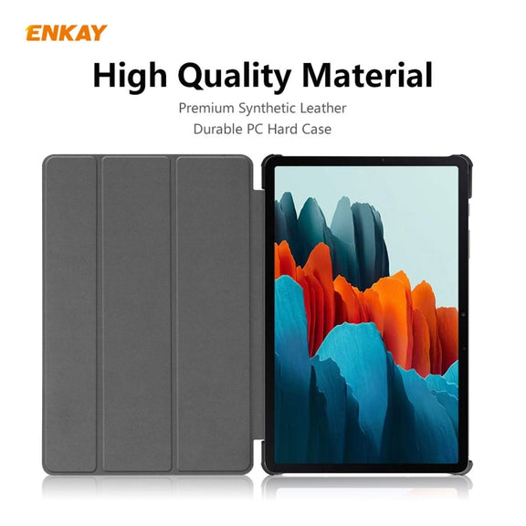 ENKAY ENK-8010 PU Leather + Plastic Smart Case with Three-folding Holder for Samsung Galaxy Tab S8 / Galaxy Tab S7 11.0 T870 / T875(Grey)