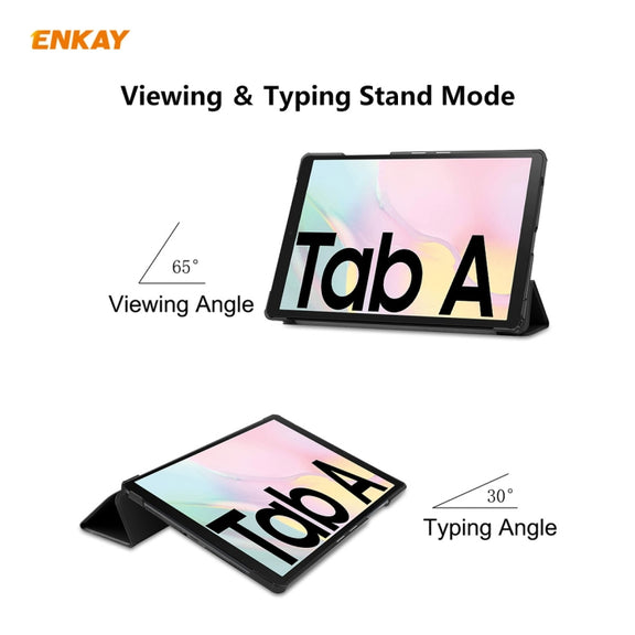 ENKAY ENK-8009 For Samsung Galaxy Tab A7 10.4 T500 / T505 2020 / 2022 PU Leather + Plastic Smart Case with Three-folding Holder(Black)