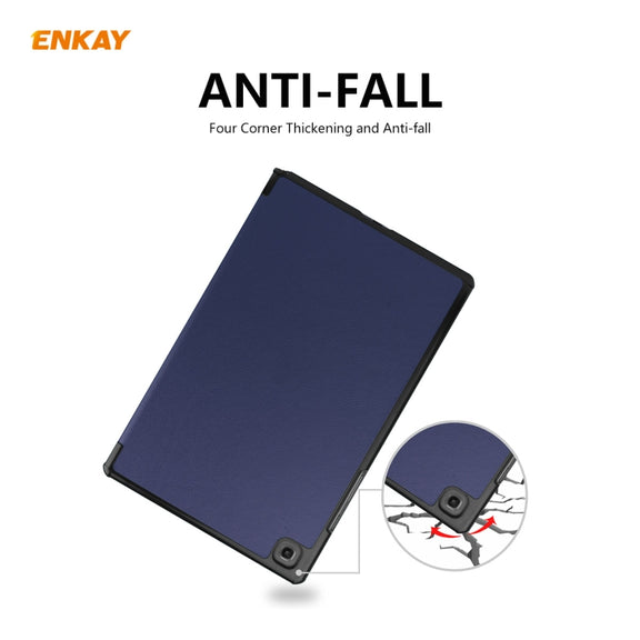 ENKAY ENK-8009 For Samsung Galaxy Tab A7 10.4 T500 / T505 2020 / 2022 PU Leather + Plastic Smart Case with Three-folding Holder(Dark Blue)