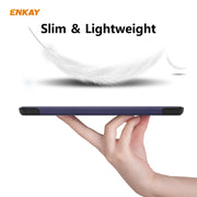 ENKAY ENK-8009 For Samsung Galaxy Tab A7 10.4 T500 / T505 2020 / 2022 PU Leather + Plastic Smart Case with Three-folding Holder(Dark Blue)