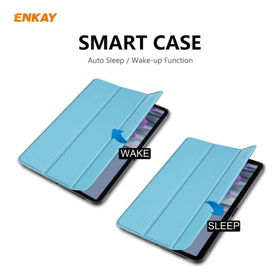 ENKAY ENK-8009 For Samsung Galaxy Tab A7 10.4 T500 / T505 2020 / 2022 PU Leather + Plastic Smart Case with Three-folding Holder(Light Blue)